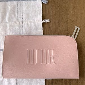Authentic Christian Dior cosmetics case pink leather clutch purse